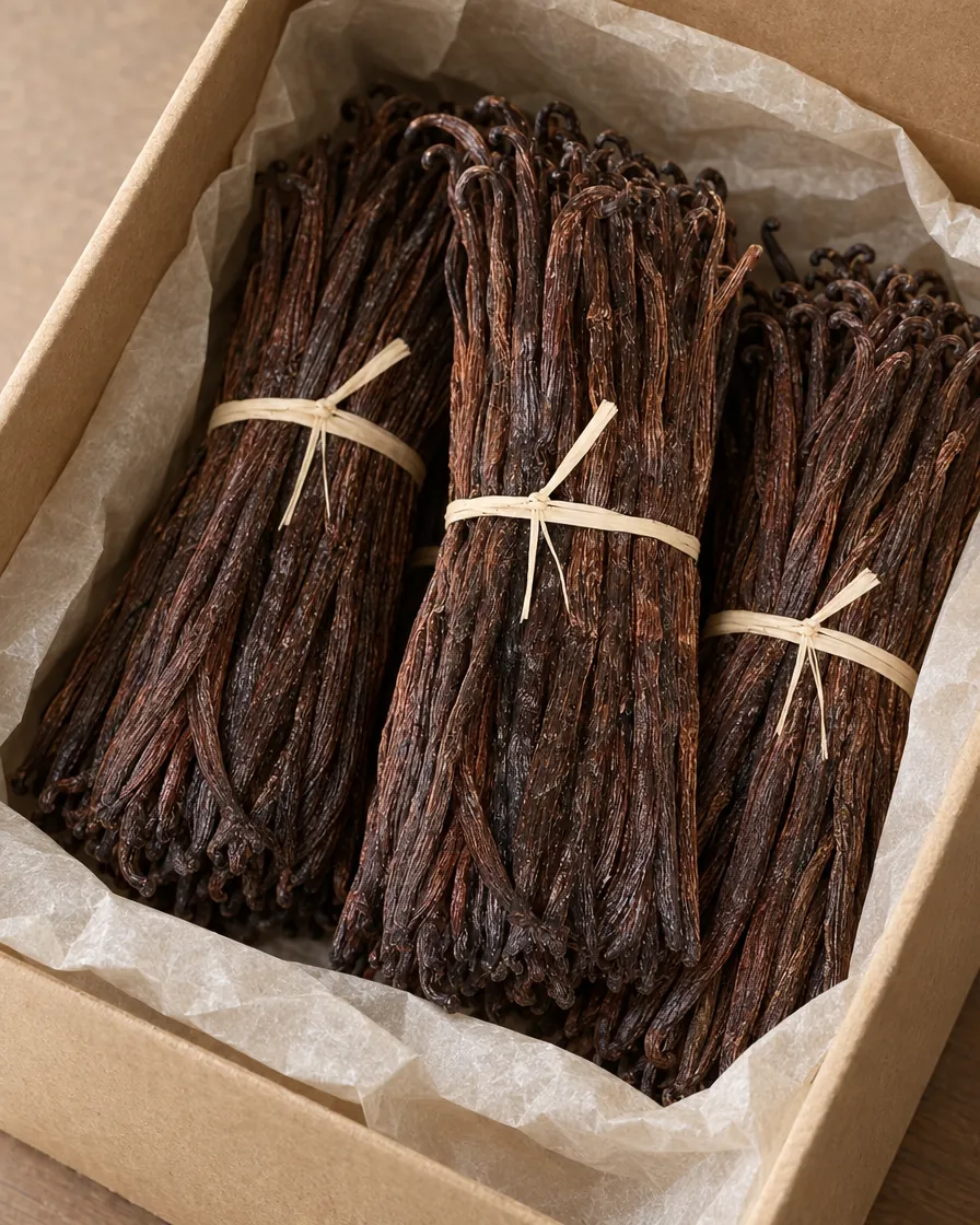 Red Europe vanilla beans, still life Red Europe vanilla beans, still life