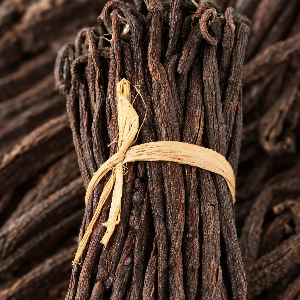 Red US vanilla beans, close-up Red US vanilla beans, close-up