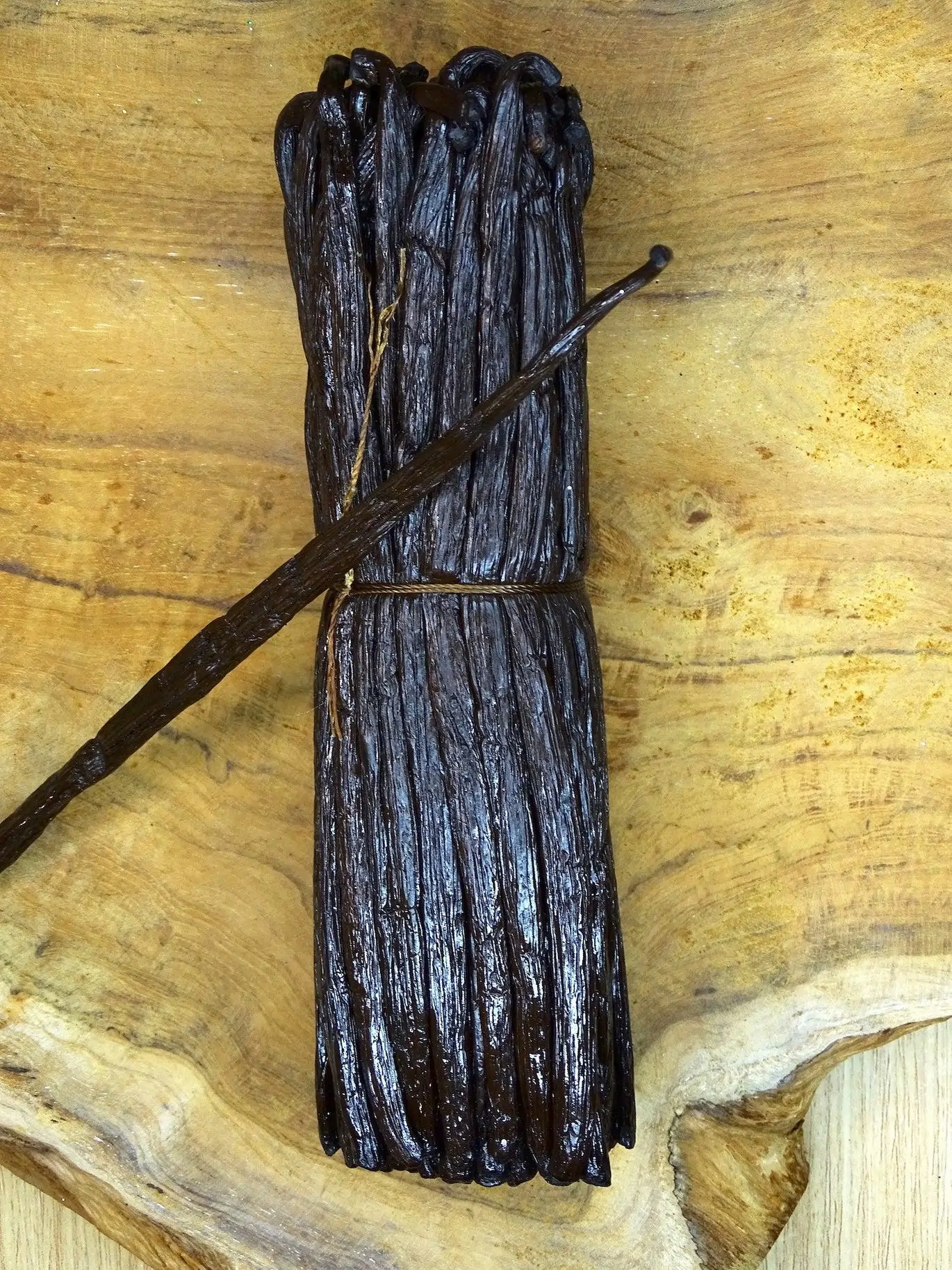 Close-up view of unsplit black gourmet vanilla beans madagascar
