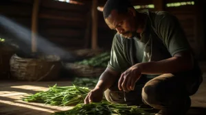 Green vanilla harvest in Madagascar.