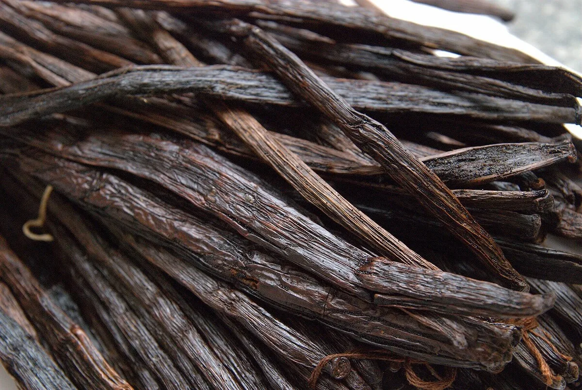 close-up of tk vanilla beans stacked togethers