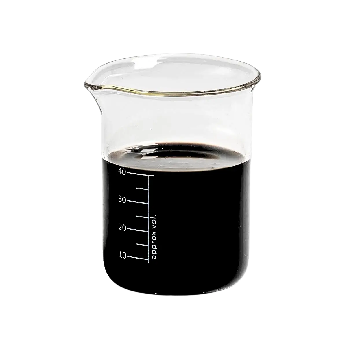 Beaker containing vanilla oleoresin, showcasing concentrated vanilla extract for industrial applications.
