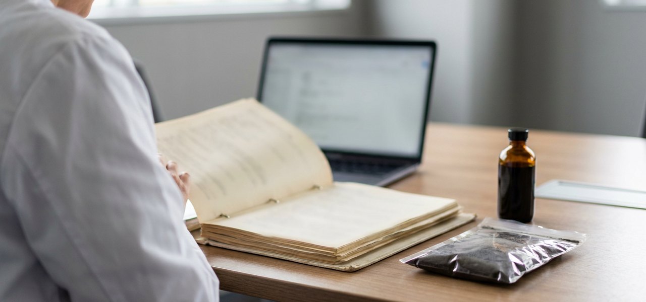 Qualitätsmanagerin prüft Spezifikationsblätter neben Proben von Vanillepulver und Vanilleextrakt